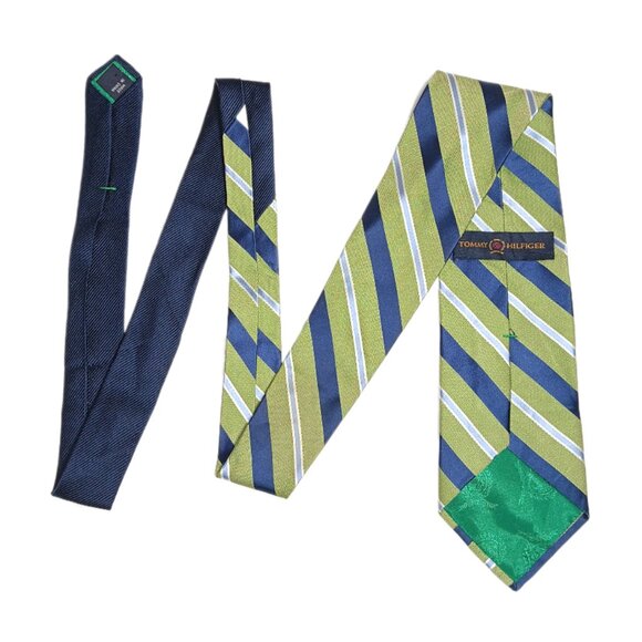 Tommy Hilfiger Silk Repp Tie Men’s 61.5” Green Blue Stripe Designer Classic New - Picture 3 of 4